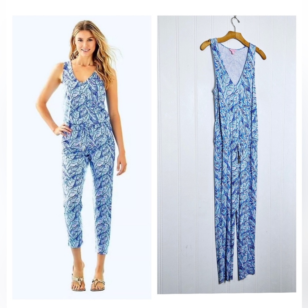 Lilly Pulitzer Paulina Jumpsuit Bennet Blue Let's Mango Womens M